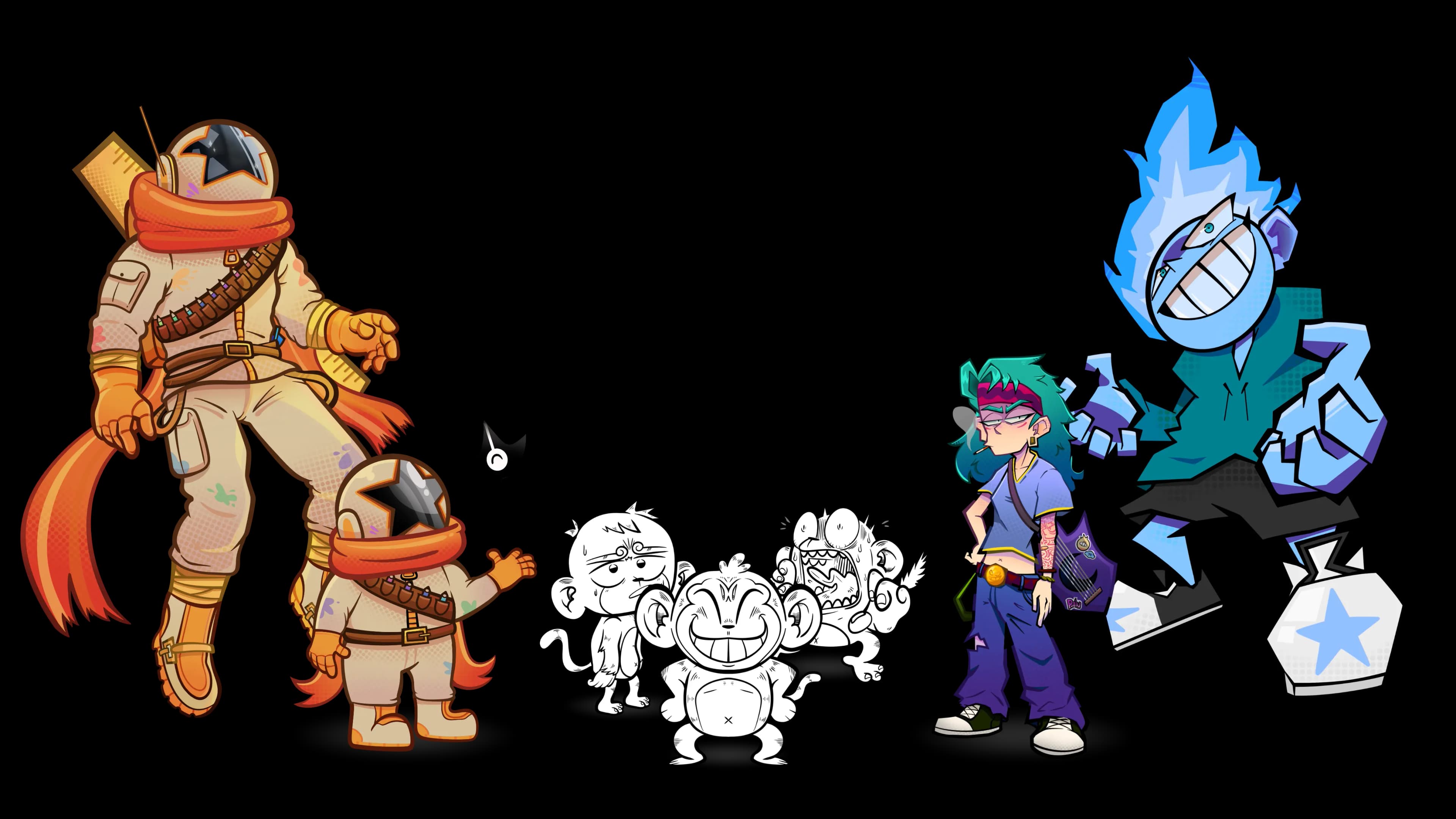 Art of the community of the Visual Novel Universe, with characters and elements from the app